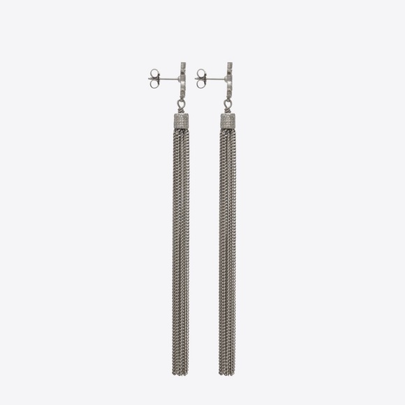 BRAND NEW Authentic Saint Laurent LOULOU EARRINGS WITH TASSELS IN SILVER - Picture 4 of 5